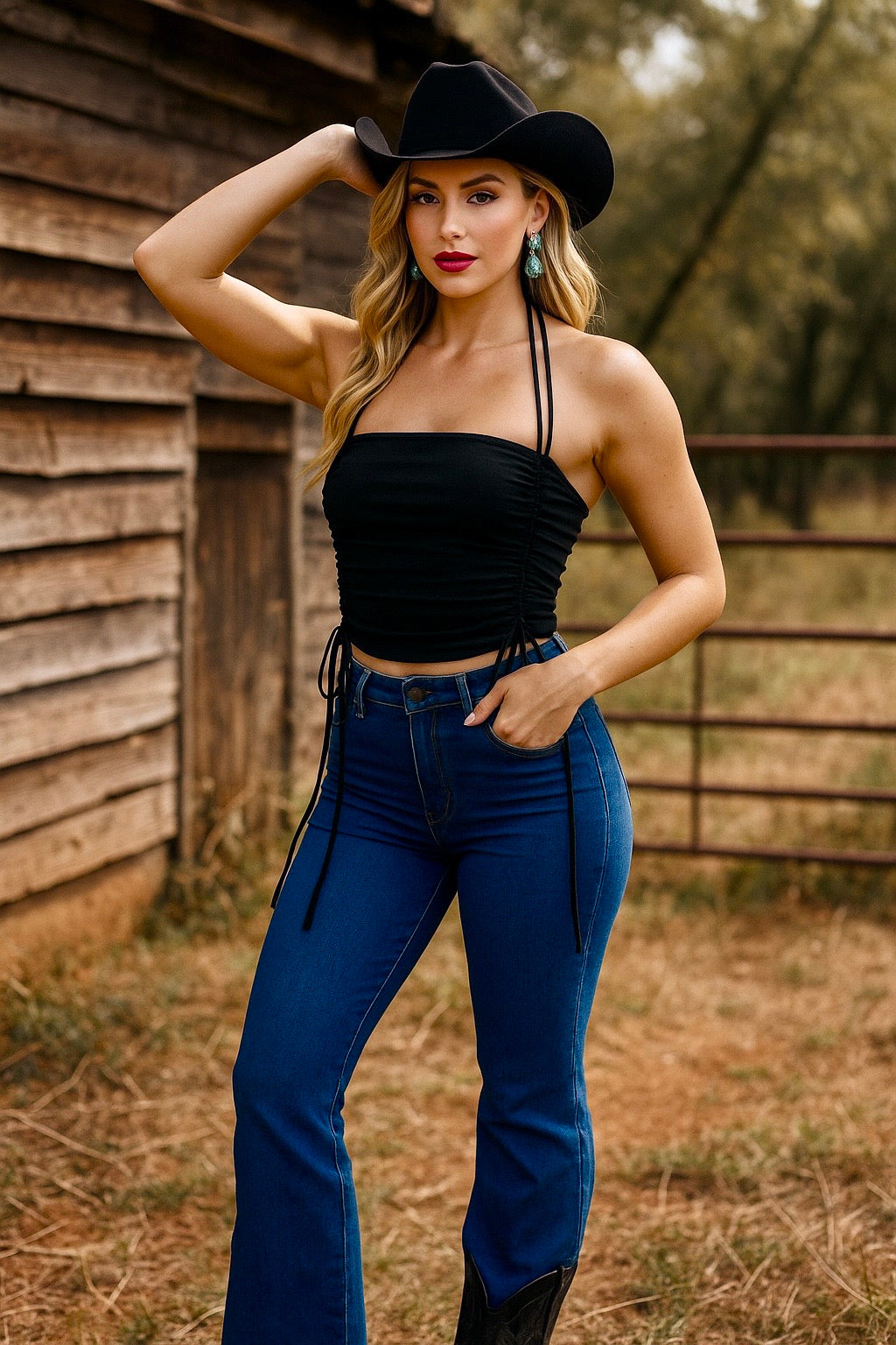 Satin Sundown Halter ~ Black