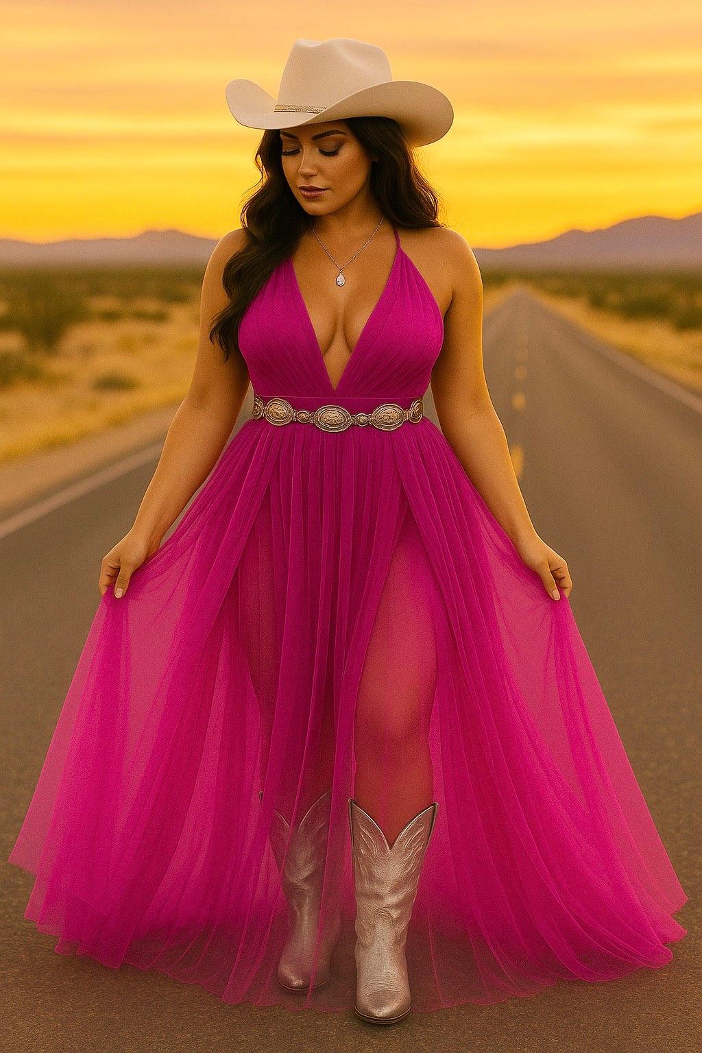 Chantilly Tulle Dress ~ Magenta