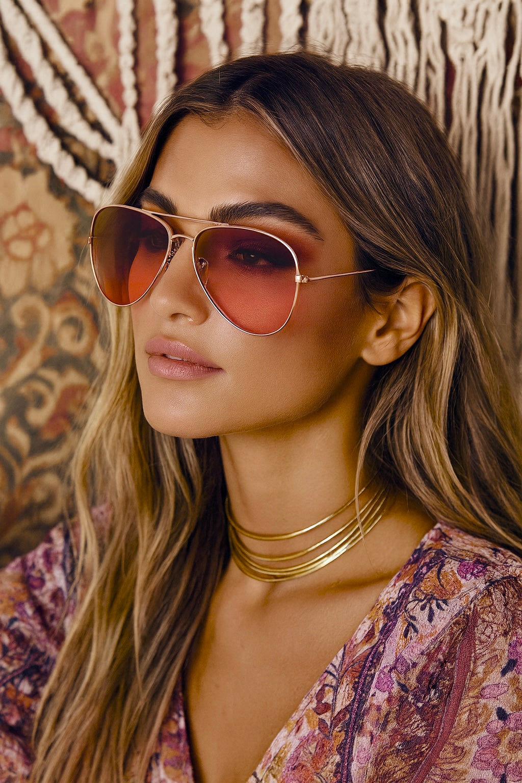 Brown/Pink Ocean Lens Aviator Sunnies