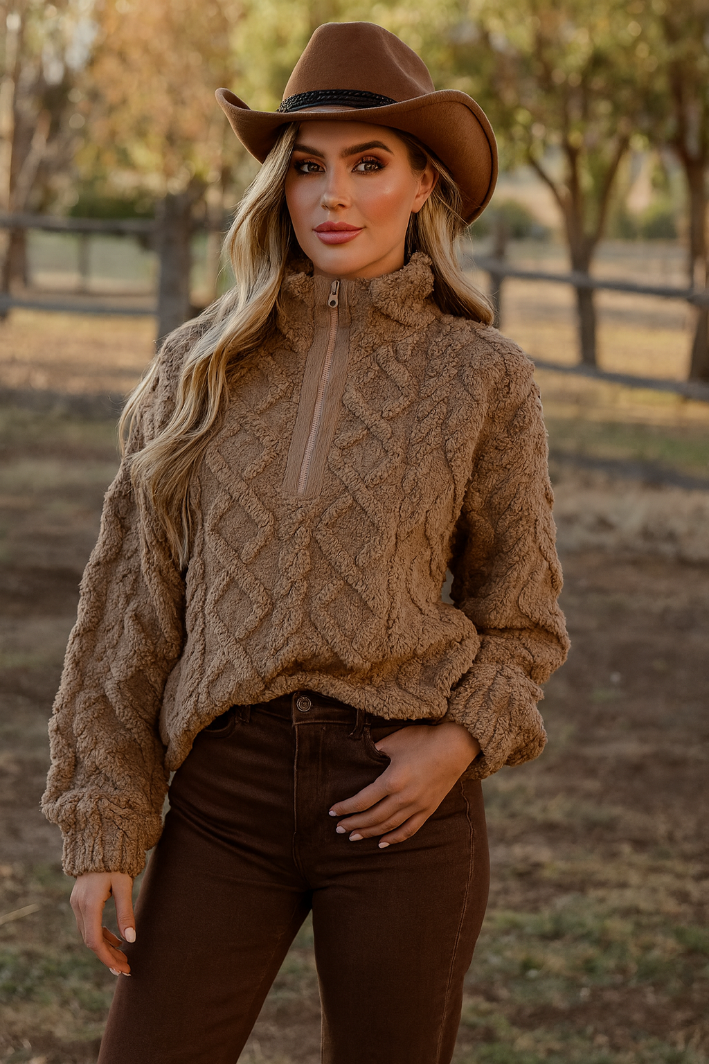 Aalya Plush Half Zip Pullover ~ Mocha