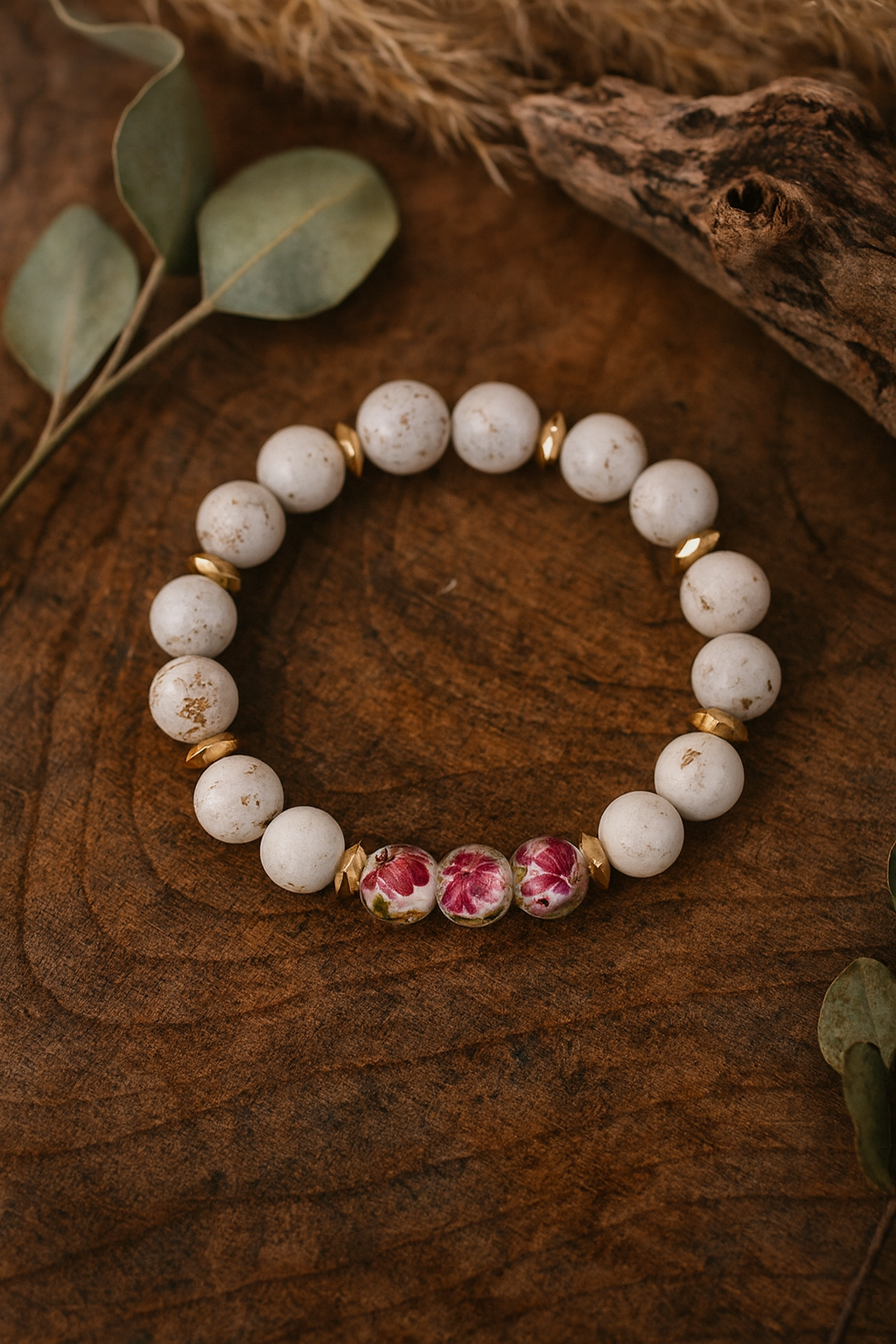 Floral Stone Bead Bracelet