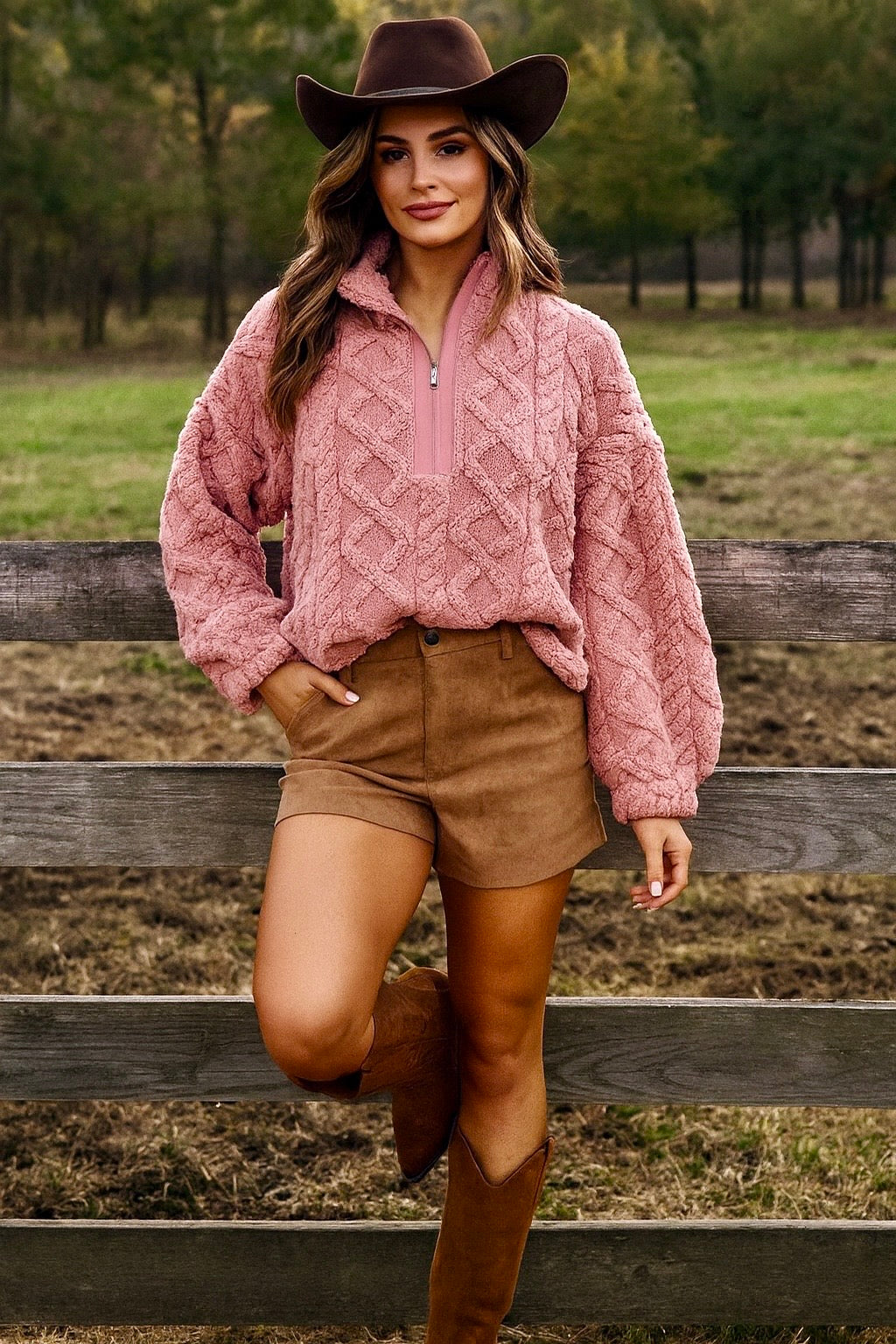 Aalya Plush Half Zip Pullover ~ Blush
