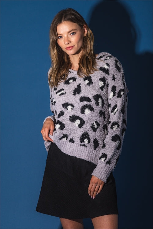 Wild Life Leopard Sweater ~ Grey