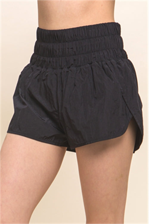 Smocked Windbreaker Active Shorts ~ Black