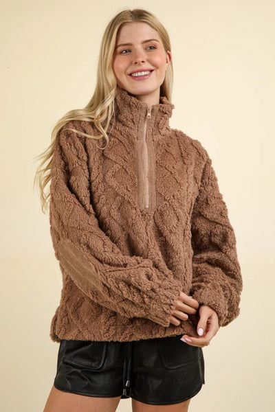 Aalya Plush Half Zip Pullover ~ Mocha