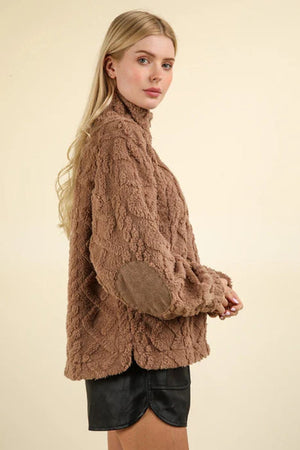 Aalya Plush Half Zip Pullover ~ Mocha