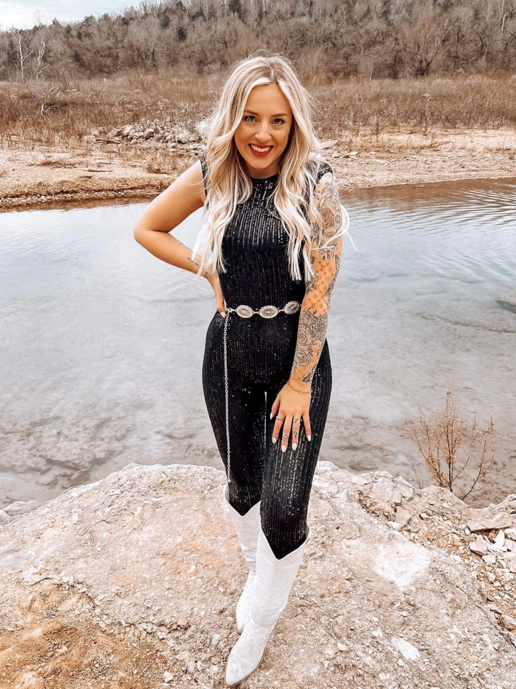 Ring In The New Year Mesh Sequin Jumpsuit ~ Black