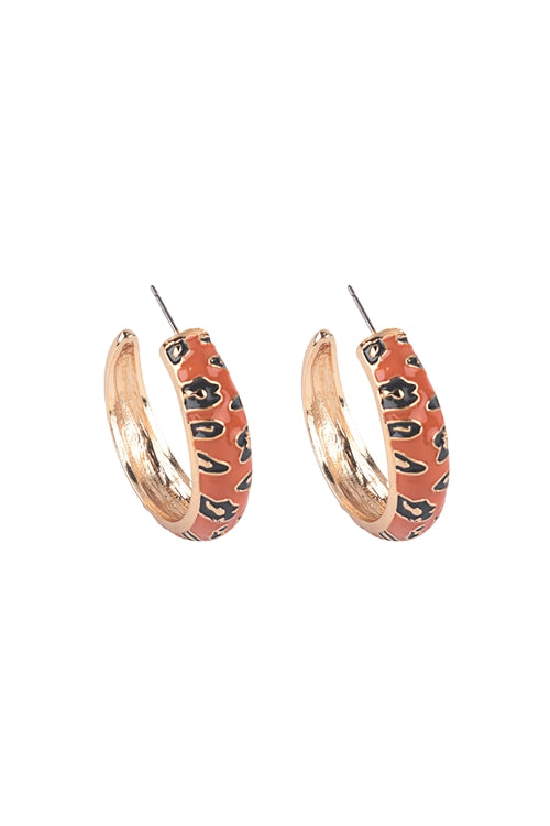 Leopard Print Hoop Earrings ~ Rust