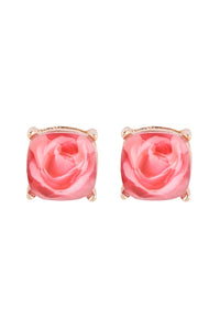 Rose Print Epoxy Stud Earrings ~ Pink