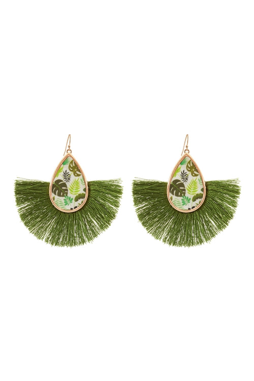Tropical Fan Tassel Earrings ~ Lime