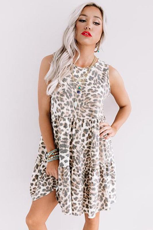 Animal Print Babydoll Dress