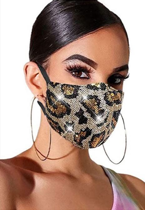 Leopard Print Sequin Face Mask~ Golden