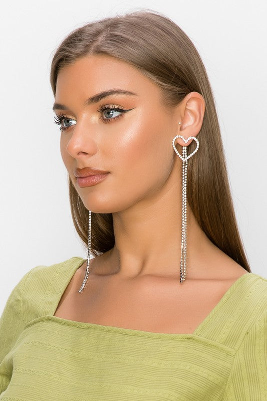Heart Tassel Rhinestone Earrings
