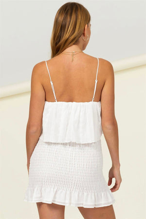 Smocked Ruffled Mini Summer Dress ~ White