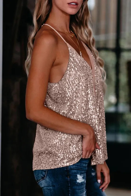 Celebrate The Night Away Sequin Top ~Rose Gold