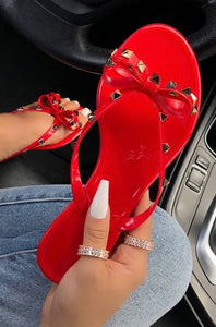 Studded Bow Jelly Sandal (Red)
