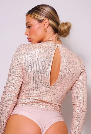 Ready For Tonight Sequin Bodysuit ~ Rose Gold