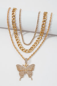 Gold Butterfly Pendant Necklace Set