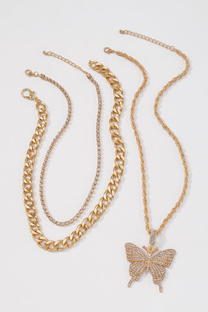 Gold Butterfly Pendant Necklace Set