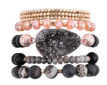 Black Calm Semi Precious Stone Bracelet Set